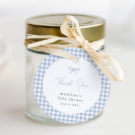 Enkla dammiga blå gingham pojkars baby shower-favo gåvor etiketter