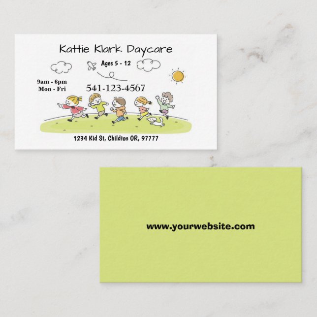 Enkla Daycare-Affärskort Visitkort (Fram/baksida)