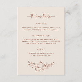 Enkla detaljer för höstbröllop tilläggskort