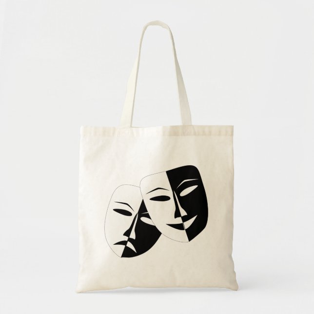 Enkla Drama Comedy-masker som aktiverar Tote Bag Tygkasse (Framsidan)