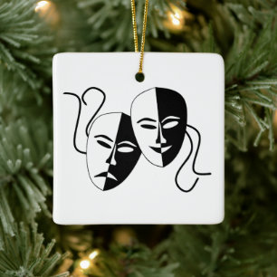 Enkla Drama Comedy-masker som fungerar Julgransprydnad Keramik