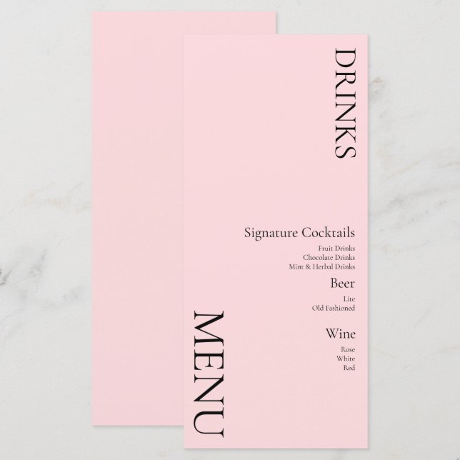 Enkla drinkar Cocktail Vin Bröllop  Rosa Meny (Fram/baksida)