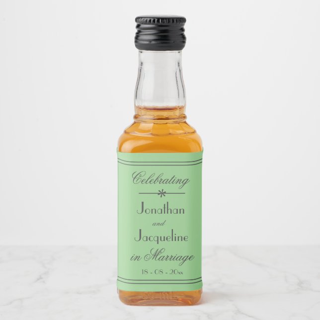 Enkla Eleganta Bröllopsnamn Mjuk Mintgrön Mini Spritflaskor Etikett (Framsida)