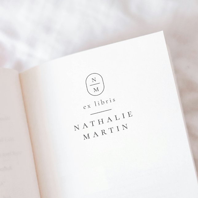 Enkla Eleganta Initialer Ex Libris Moderna Bok Självfärgande Stämpel (Rubber Stamp Mock-up)