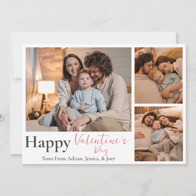 Enkla Eleganta Kärlek valentine's day par 3 foto Julkort (Framsida)