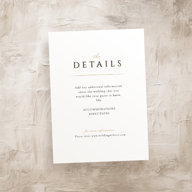 Enkla Eleganta Moderna Lyxiga Bröllopsdetaljer Tilläggskort (Simple Elegant Modern Classy Luxe Wedding Details Enclosure Card)