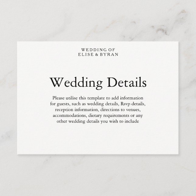 Enkla Eleganta Moderna Manuskript Bröllopsdetaljer Tilläggskort (Framsida)