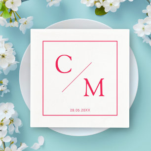 Enkla Eleganta Monogram Vita Hallon Servetter
