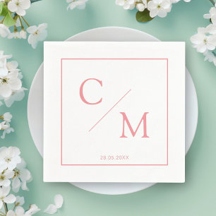 Enkla Eleganta Monogram Vita Rosa Servetter