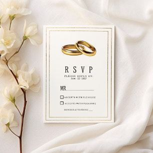 Enkla eleganta vita och gyllene ringar RSVP Inbjudningar