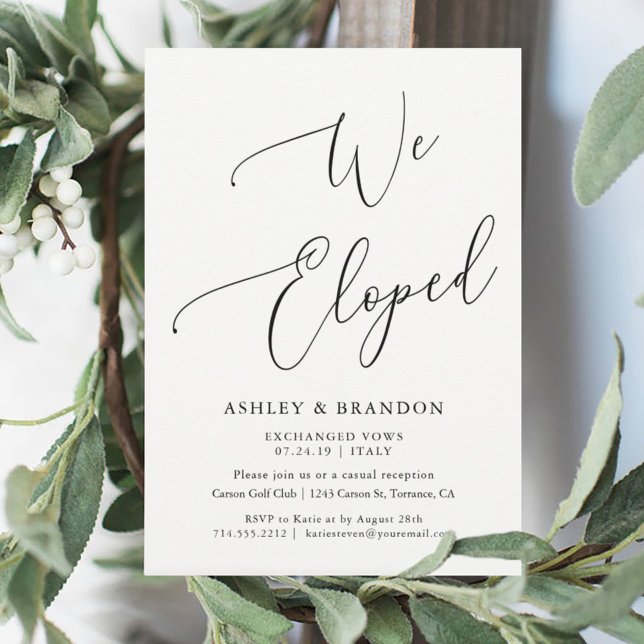 Enkla elopement-kort | Vi rymde Inbjudningar (Skapare uppladdad)