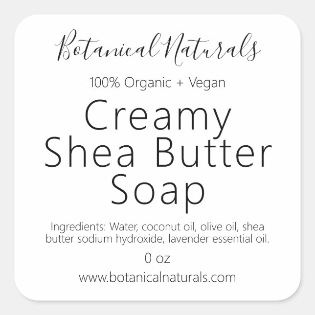 Enkla etiketter för organiskt Shea Butter Homemade (Framsida)