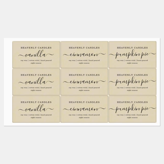 Enkla etiketter för vattenprovenstearinljus (Ark)