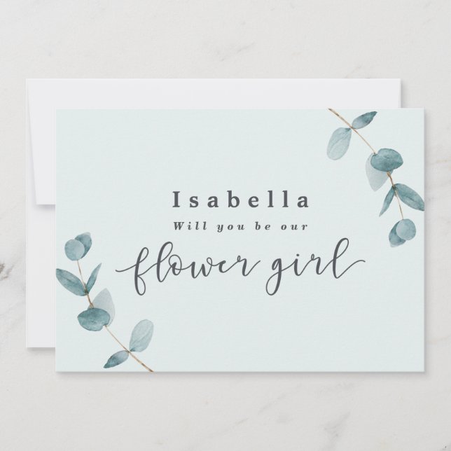 Enkla Eukalyptusblad Flower Girl Förfrågningskort (Framsida)