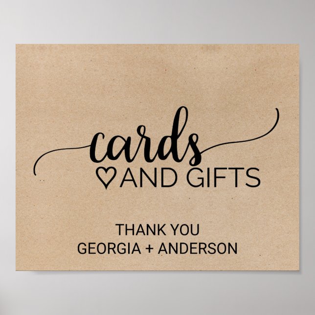 Enkla Falska Kraft Kalligrafi Kort och Gåvor Poster (Framsidan)