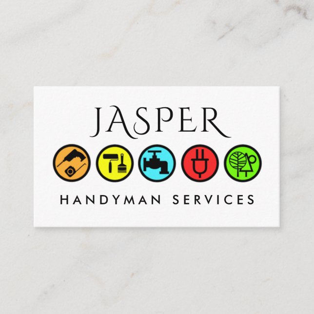 Enkla Färgglada Handyman-ikoner Visitkort (Framsida)