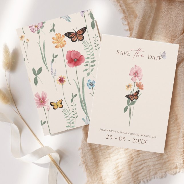 Enkla färgglada vilda blommor bröllop spara datumet (Simple Colorful Wildflower Floral Wedding Save the Date)