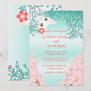 Enkla färglösa kattblommor bröllop inbjudningar