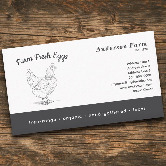 Enkla färska ägg från gård med höna visitkort (Simple Farm Fresh Eggs with Hen Business Card)