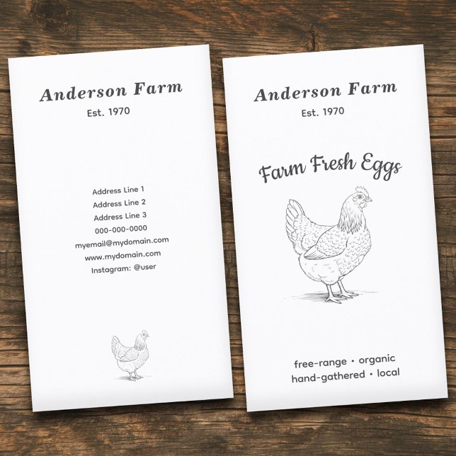Enkla färska ägg från gård med hönsägg, Lodrät Visitkort (Simple Farm Fresh Eggs with Hen Vertical Business Card)