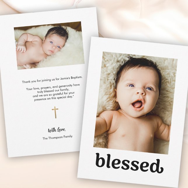 Enkla foton i Anpassningsbarna guld kor Blästerad  Tack Kort (Blessed Baptism Thank you photo cards.)