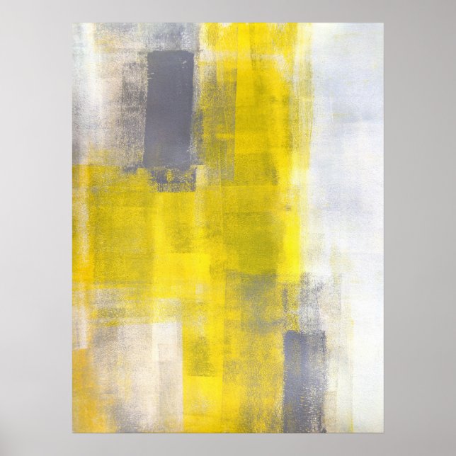 "Enkla fyrkanter" Grått och Gult Abstrakt Art Poster (Framsidan)