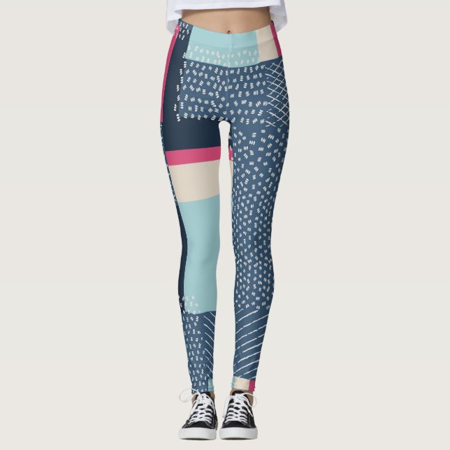 Enkla geometriska penseldrag: Färg-block Leggings (Framsida)