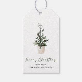 Enkla God jul-Märkre för vattenfärgen Träd Gift Presentetikett