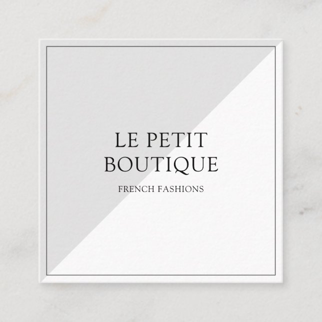 Enkla grå vita modekläder Chic prisetikett Fyrkantigt Visitkort (Framsida)