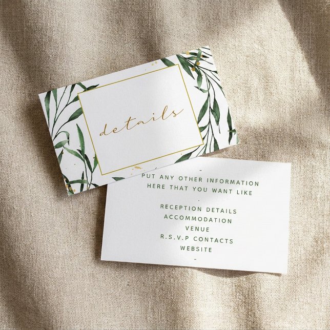 Enkla gröna blad, detaljerad vigsel tilläggskort (Simple green leaves, details wedding enclosure card.)