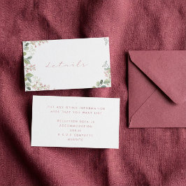 Enkla gröna blad, rosa blommor, detaljerad vigsel tilläggskort