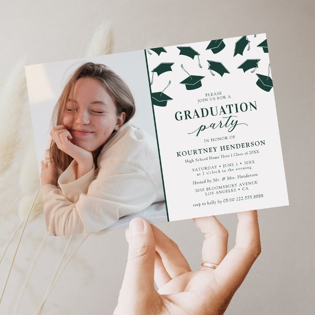 Enkla gröna födobjudningar för studenten med foto inbjudningar (Skapare uppladdad)
