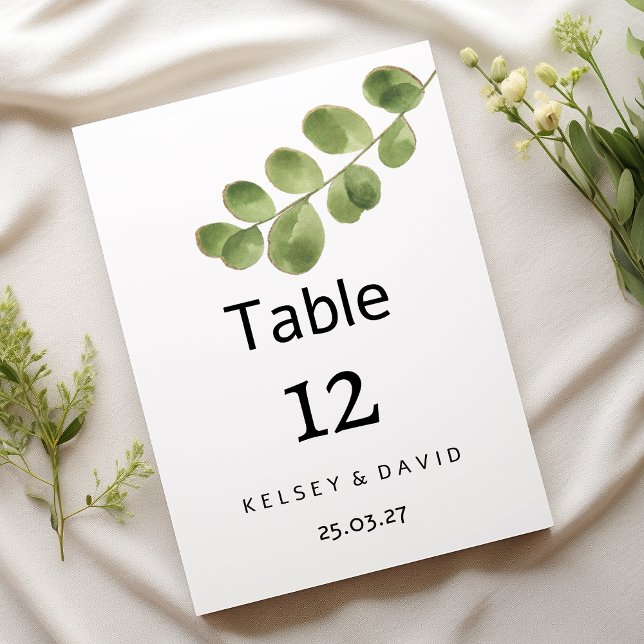 Enkla gröna guld eukalyptusblad Bordnummer Inbjudningar (Simple green gold eucalyptus leaves Table Numbers )