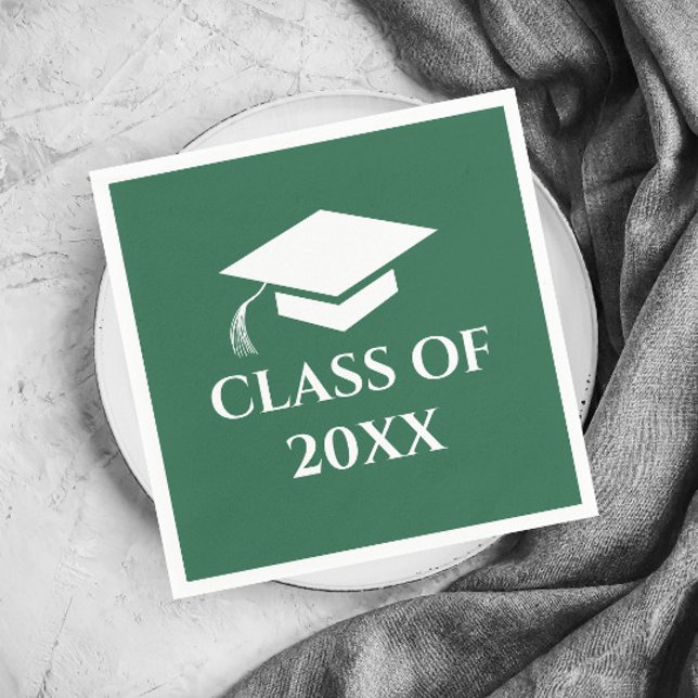 Enkla gröna och vita klass examensår pappersservett (Simple Green Graduation Class Graduation Party Napkins.)