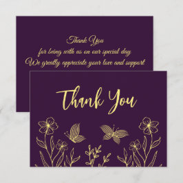 Enkla gula blommor lila bröllop tack kort