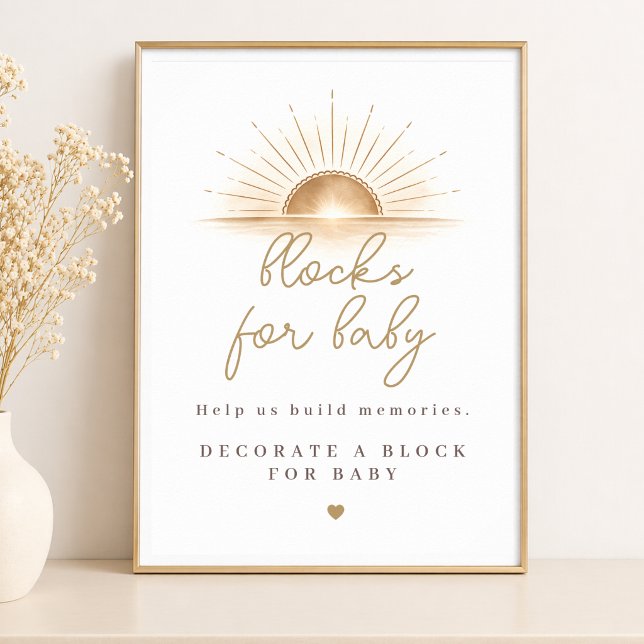 Enkla Guld Solstrålning Baby Shower Block för Bebi Poster (Skapare uppladdad)