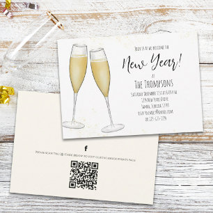 Enkla händelser för nya år Party Champagne QR Code Inbjudningar