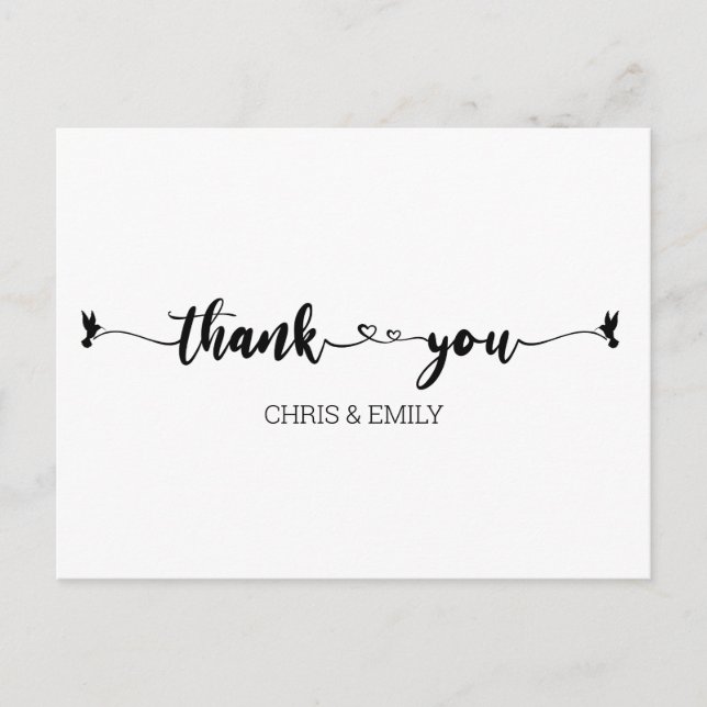 Enkla hjärtan och fågel kalligrafi tack vykort (Framsida)