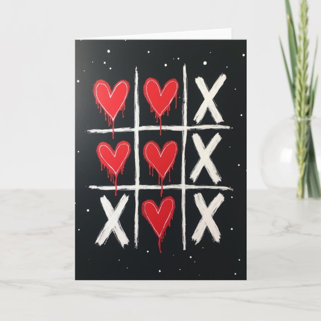 Enkla Hjärtan Tic Tac Toe Kort (Framsida)