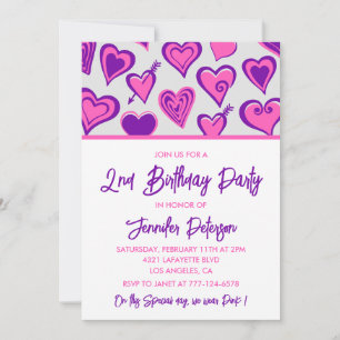 Enkla inbjudningar till 2-årsdag Glam Heart