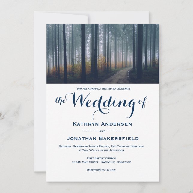 Enkla inbjudningar till Forest Träd-bröllop (Framsida)