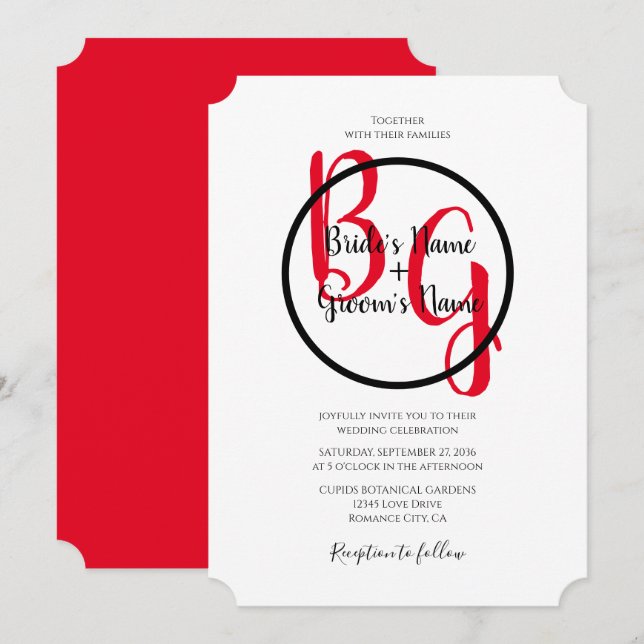 Enkla inbjudningar till Initialer-bröllop i Person (Fram/baksida)
