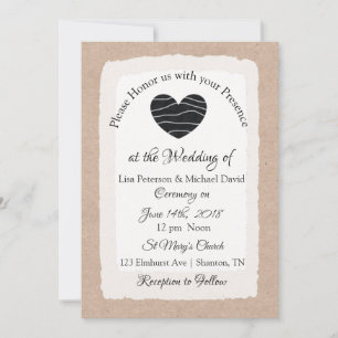 Enkla inbjudningar till Rustic Tan och White Weddi