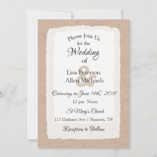 Enkla inbjudningar till Rustic Tan och White Weddi