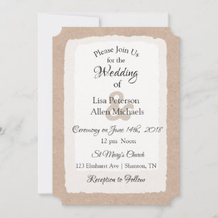 Enkla inbjudningar till Rustic Tan och White Weddi