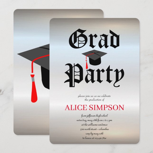 Enkla inbjudningar till Silveer-Studentfester (Fram/baksida)