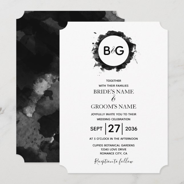 Enkla inbjudningar till svartvita bröllop (Fram/baksida)