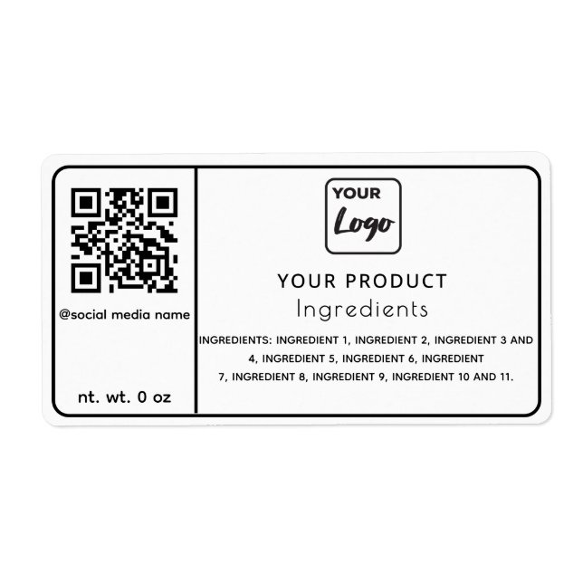 Enkla ingredienser i svart och vit logotyp etikett fraktsedel (Framsidan)