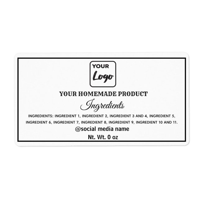Enkla ingredienser i svart och vit logotyp fraktsedel (Framsidan)