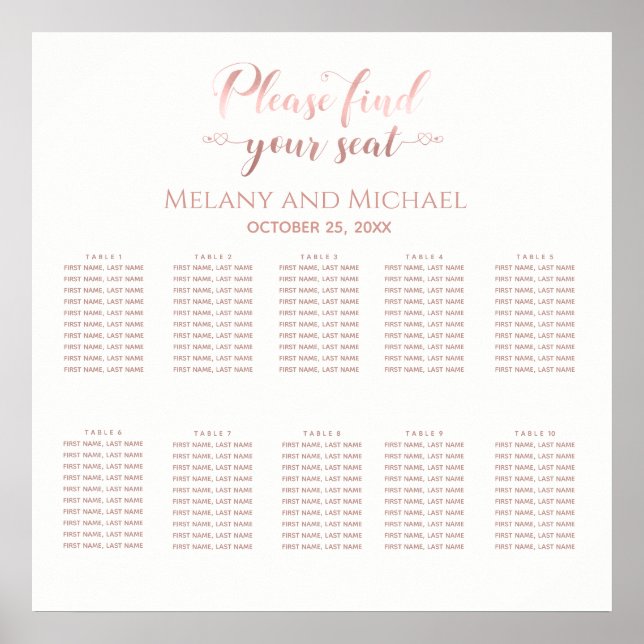 Enkla kalligrafhjärtan i ro guld bröllop poster (Framsidan)